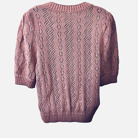 Free People Eloise Pullover Sweater Women's M Pointelle Knit Puff Sleeve Maeve - Picture 4 of 9